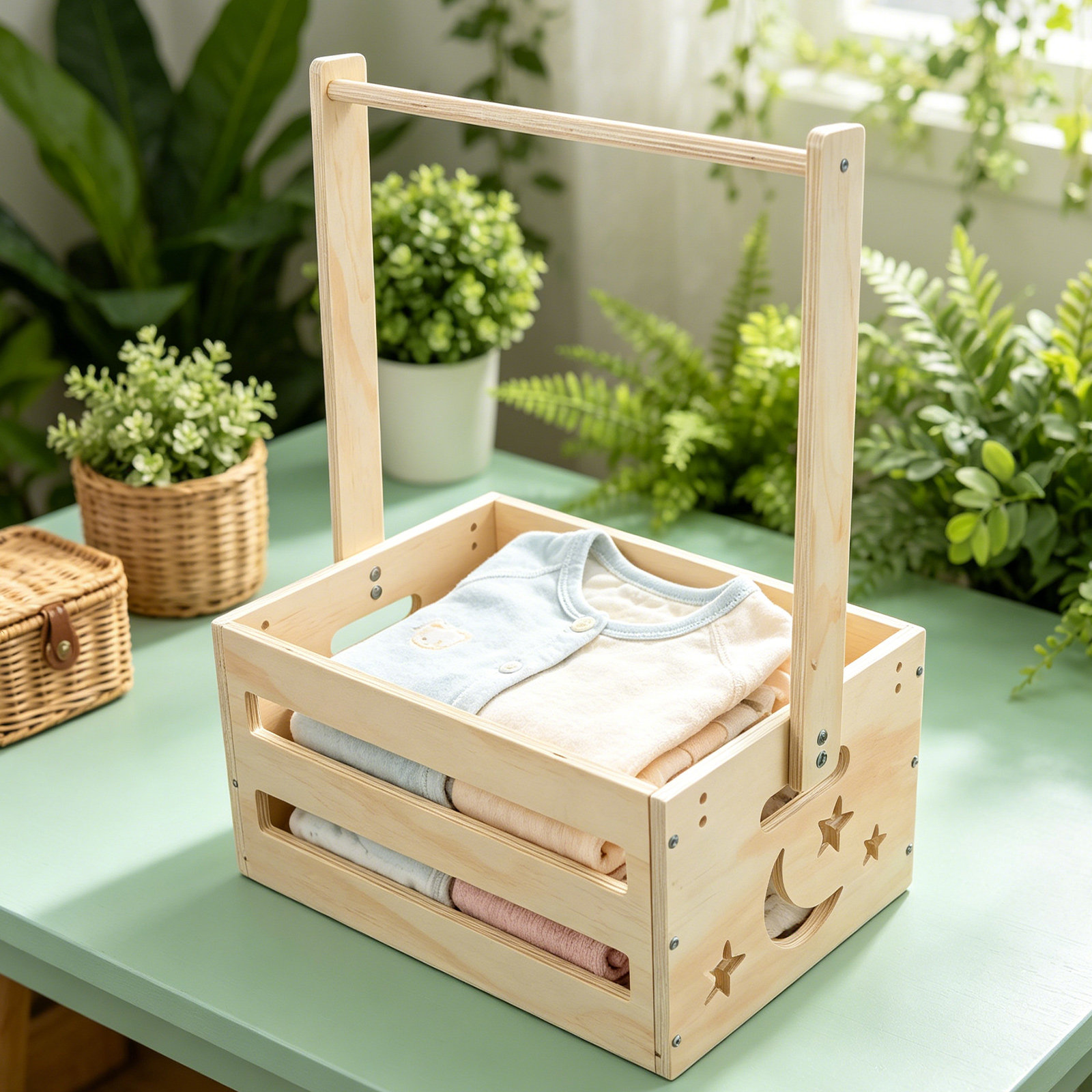Portable Wood Laundry Hamper B - Baby Clothing Keepsake recension och pris